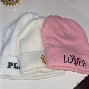 Beanie Set - White and Pink